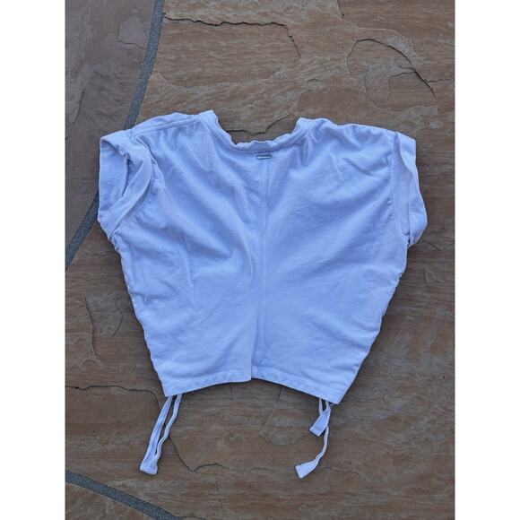 AllSaints Crop T Shirt Top Womens Medium White Mira Cuffed Ruched Drawstring - Picture 3 of 5